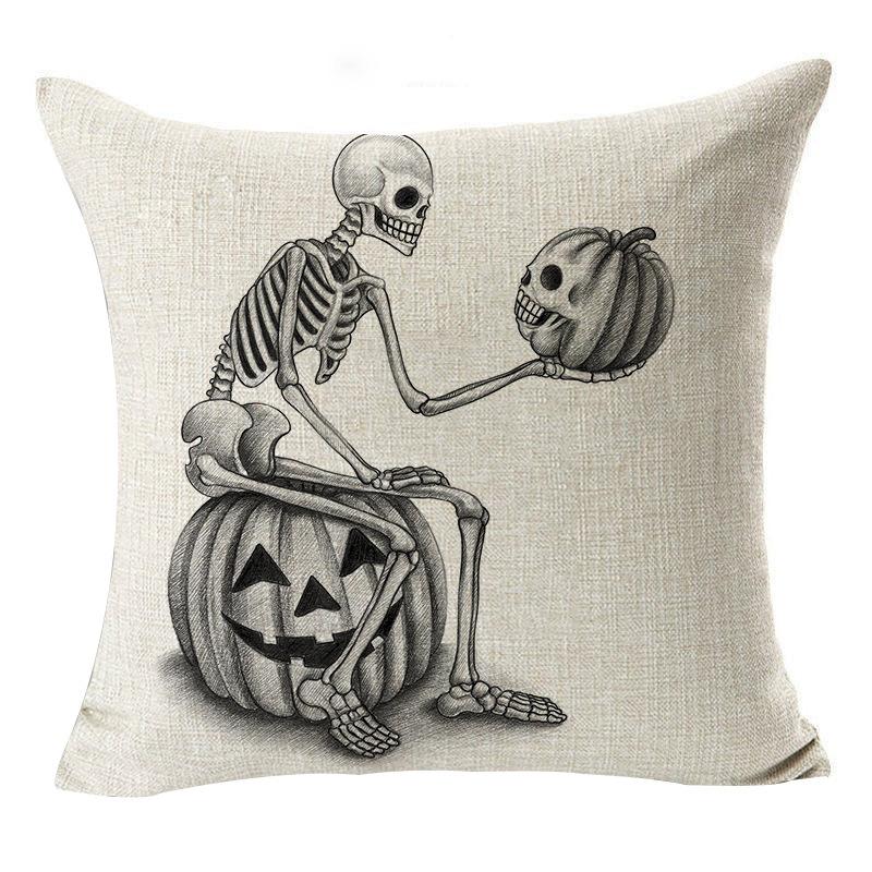 Halloween Skeleton Linen Pillow Cover Festive Home Decor Pillow Cushion Cover