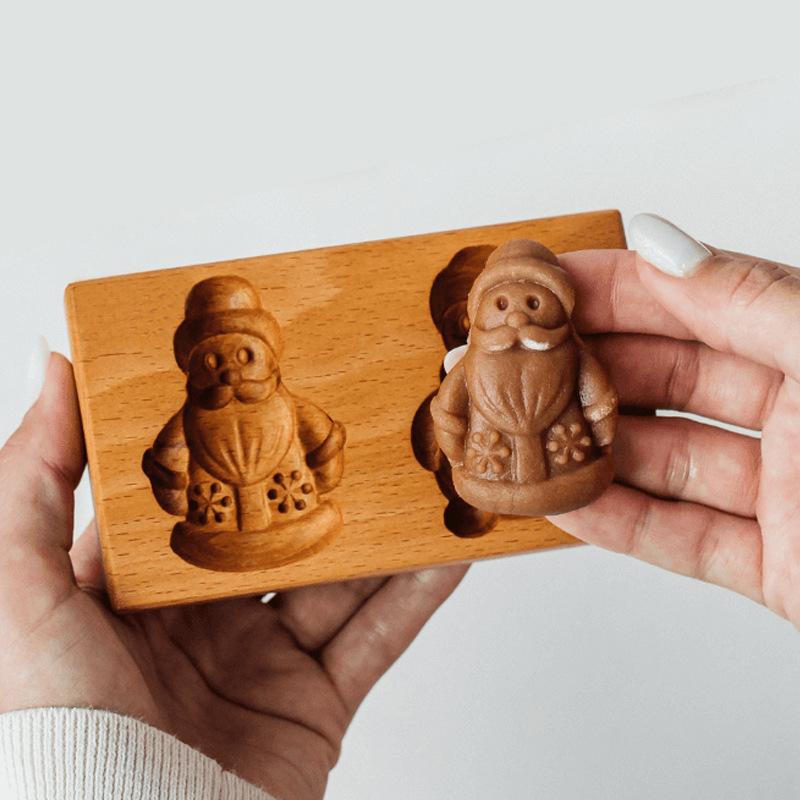 3D Wooden Cookie Molds for Baking-Embossed Gingerbread&Pumpkin Shaped Cutters, Reusable Dough Press Stamps for Holiday Cookies