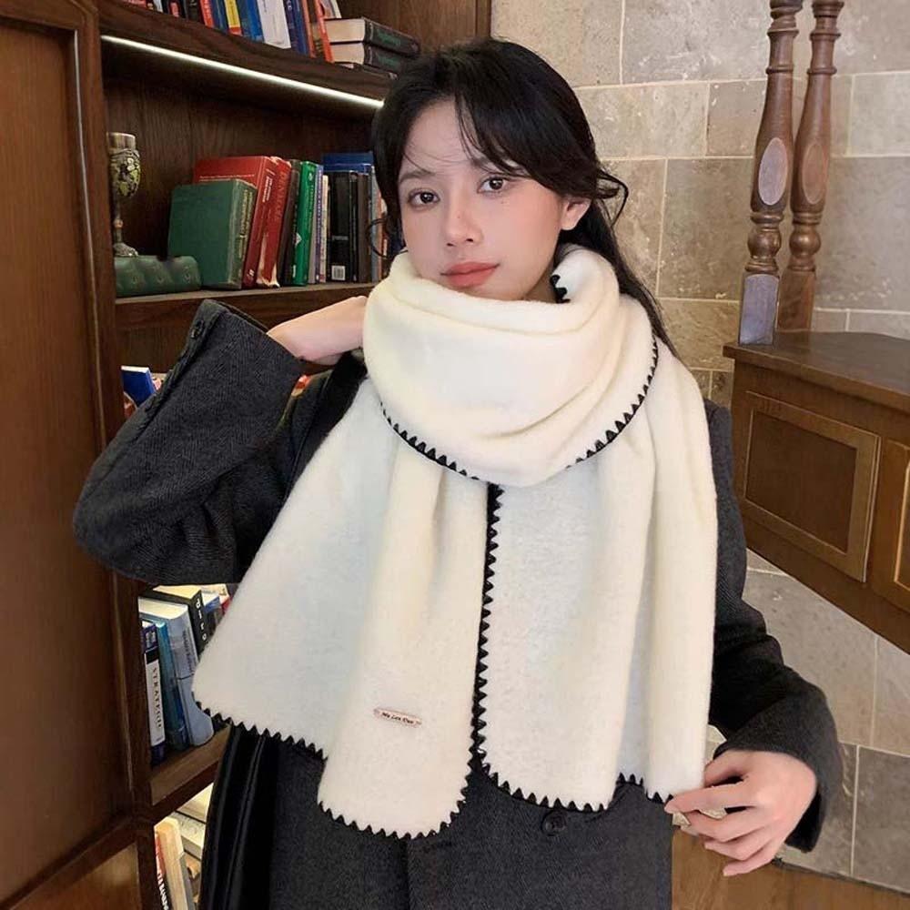 Solid Color Long Thickened Neckscarf Soft Women Warmer Scarf Large Lock Edge Winter Scarf  Autumn