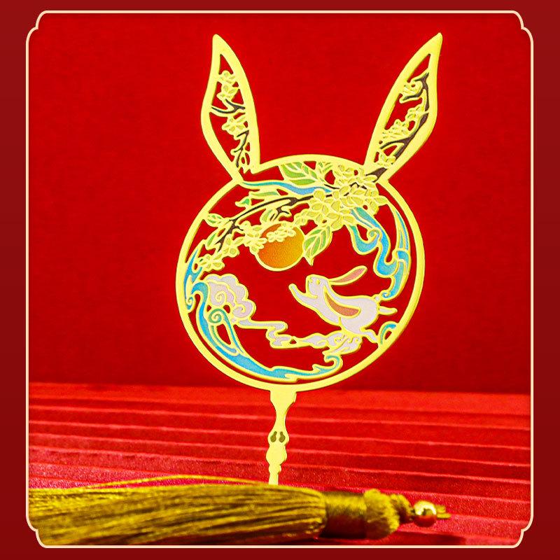 Moon-Leaping Osmanthus Rabbit Fan-Shaped Bookmarks: Chinese Style Mid-Autumn Festival Gifts