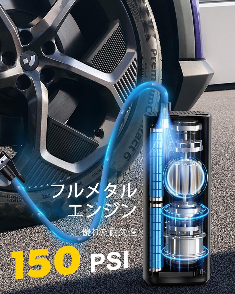 Portable Cordless Tire Compressor for Cars and Customizable Air Automatic Maximum Pressure 150 Multifunctional Electric Air Compressor for and