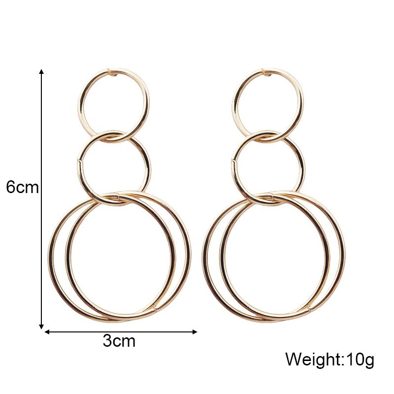 Three Circle Big Round Loop Simple Drop Earrings for Women Geometric Wedding Party Jewelry Christmas Girl Friend Gift
