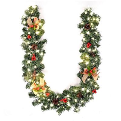 1.8M Christmas LED/No LED Bowknot Red Berries Pine Cones Garland Bar Tops Decoration Christmas Tree Hanging Ornaments Party Supplies