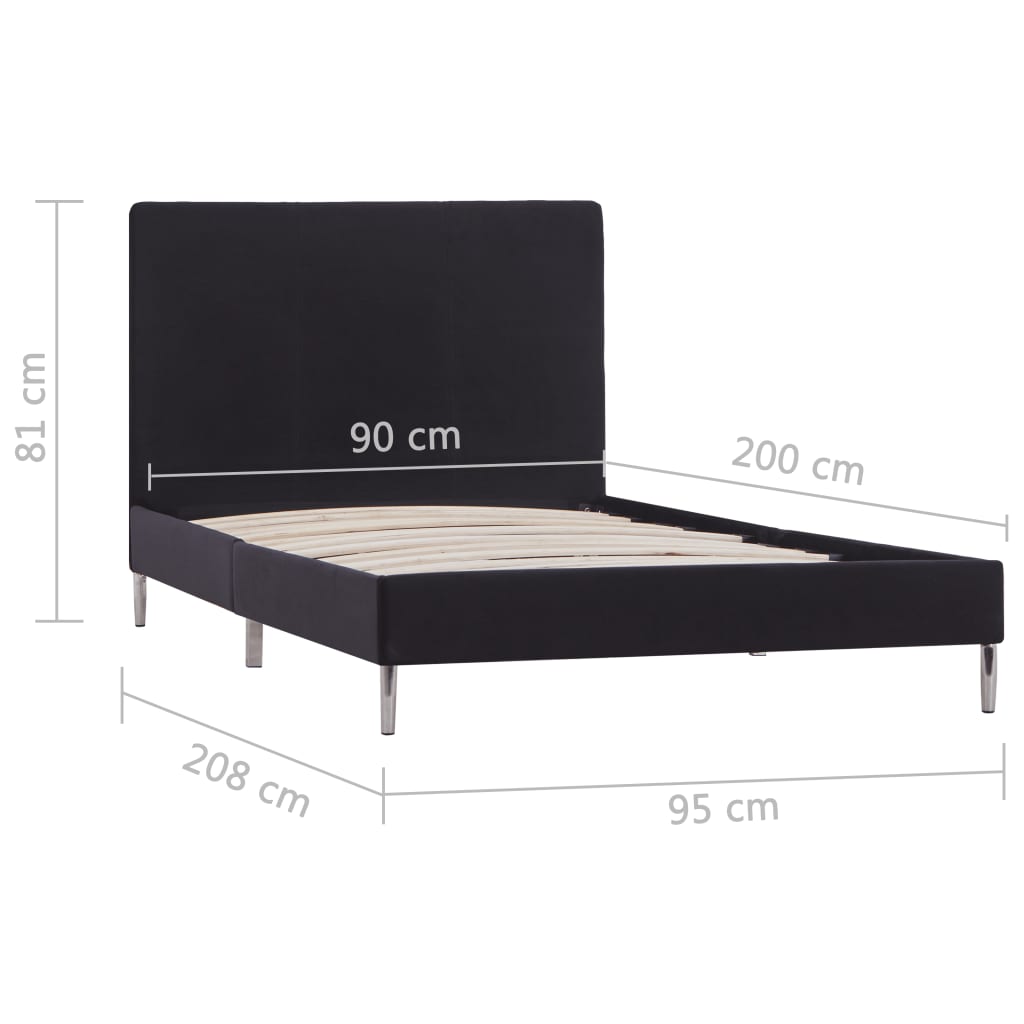 Bed Frame Black Fabric 90 x 200 cm