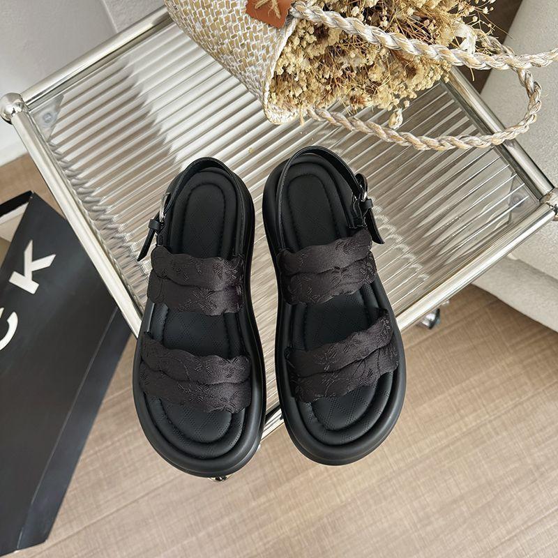 Stepping On Shit Feels Thick and Not Tired, Roman Women's Sandals 2025 New Fashion Fairy Wind One-word Buckle with Sandals Woman