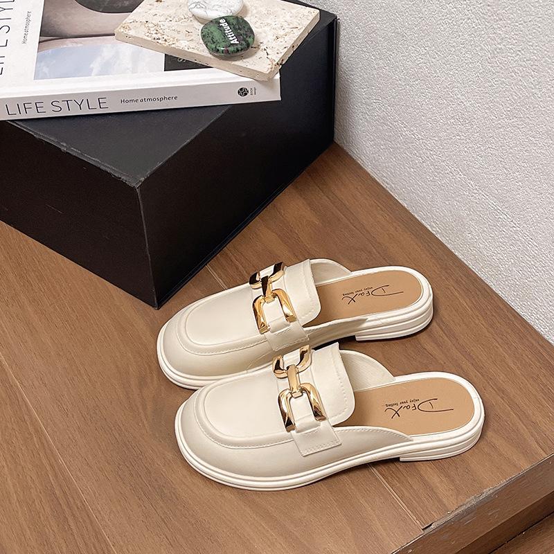 New Women's Korean Style Pointed Toe Slip-on Half Slippers - Retro Soft Sole & Fashionable Sandals for Beach