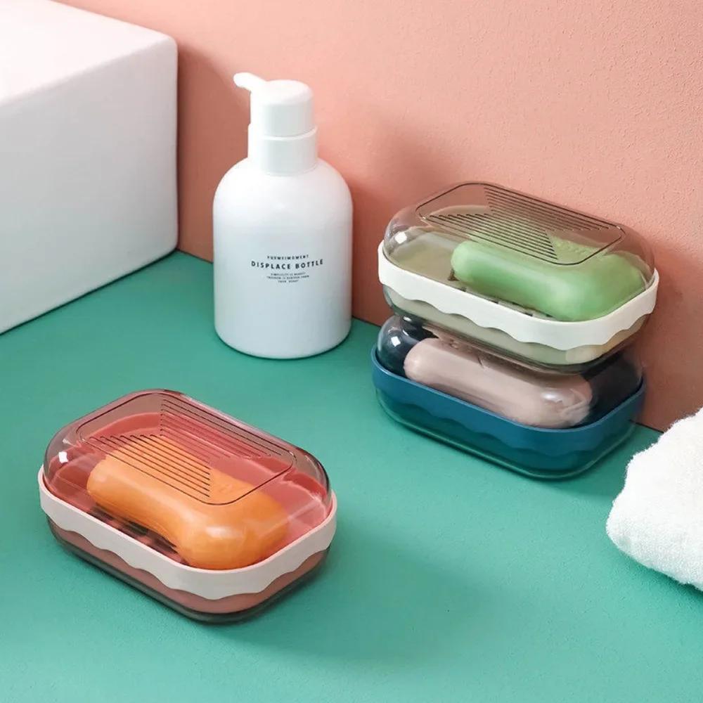 1PC Dustproof Soap Box with Lid No Drill Creative Drainage Design for Bathroom Home Cute Soap Storage Organizer Soap Container