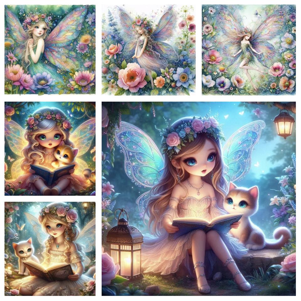 Dreamy Butterfly Elf e Animal Flower Fairy 5D Full Circle Diamond Painting DIY Diamante Mosaic Bordado Cruz Bordado
