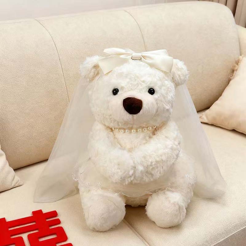 Lief Trouwkoppel Teddybeer Pluche Set Squishy Knuffelpop Huwelijk Tafeldecor Romantisch Po Prop Huwelijksgeschenk Voor Koppels 40cm beige