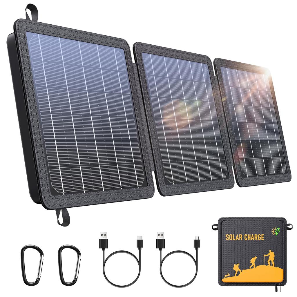 Solar Panel 15W High Exchange Efficiency Solar Charger ETFE Material Foldable 5W Per Panel Ultra Thin IP65 Waterproof and Dustproof Solar Charger