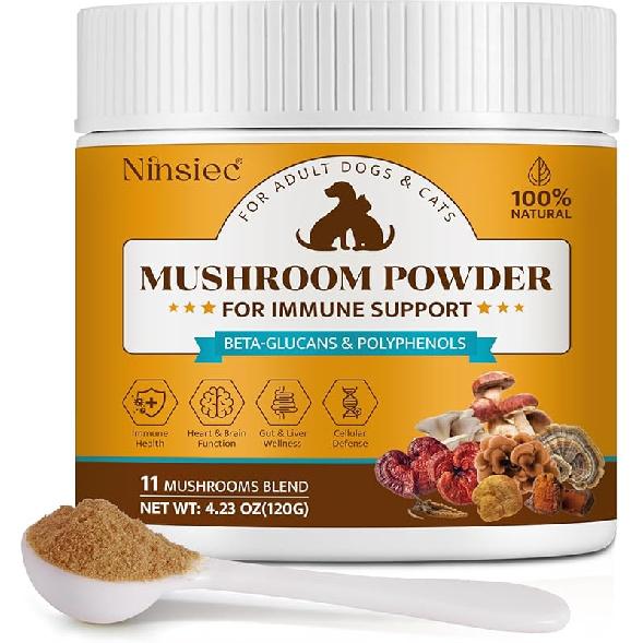 Mushroom Supplement Powder for Dogs & Cats, Turkey Tail Mushroom for Pets, Lipoma for Cats, 11 Organic Mushroom Complex, Partner Guard for Dogs Lumps