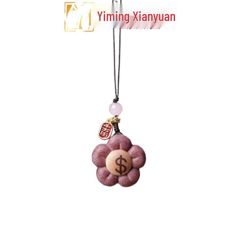 Yi Ming Xian Yuan Double-Sided Wooden Flower Phone Pendant