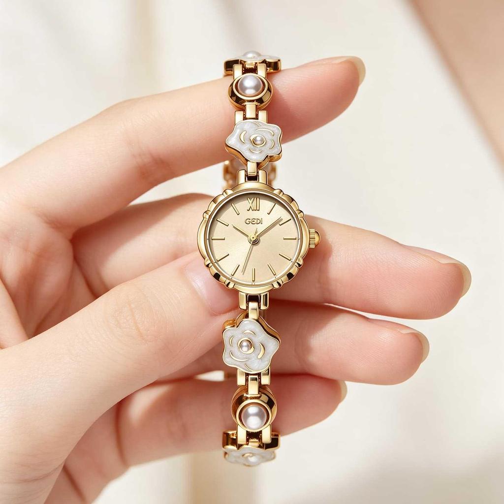 Gedi Rose Mother-of-Pearl Women's Quartz Watch - Niche Design, Waterproof, Elegant for Daily Commute