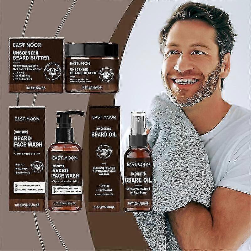 Unscented Beard Care Kit - Fragrance Free for Sensitive Skin - Contains Beard Face Wash, Beard Butter and Beard Oil