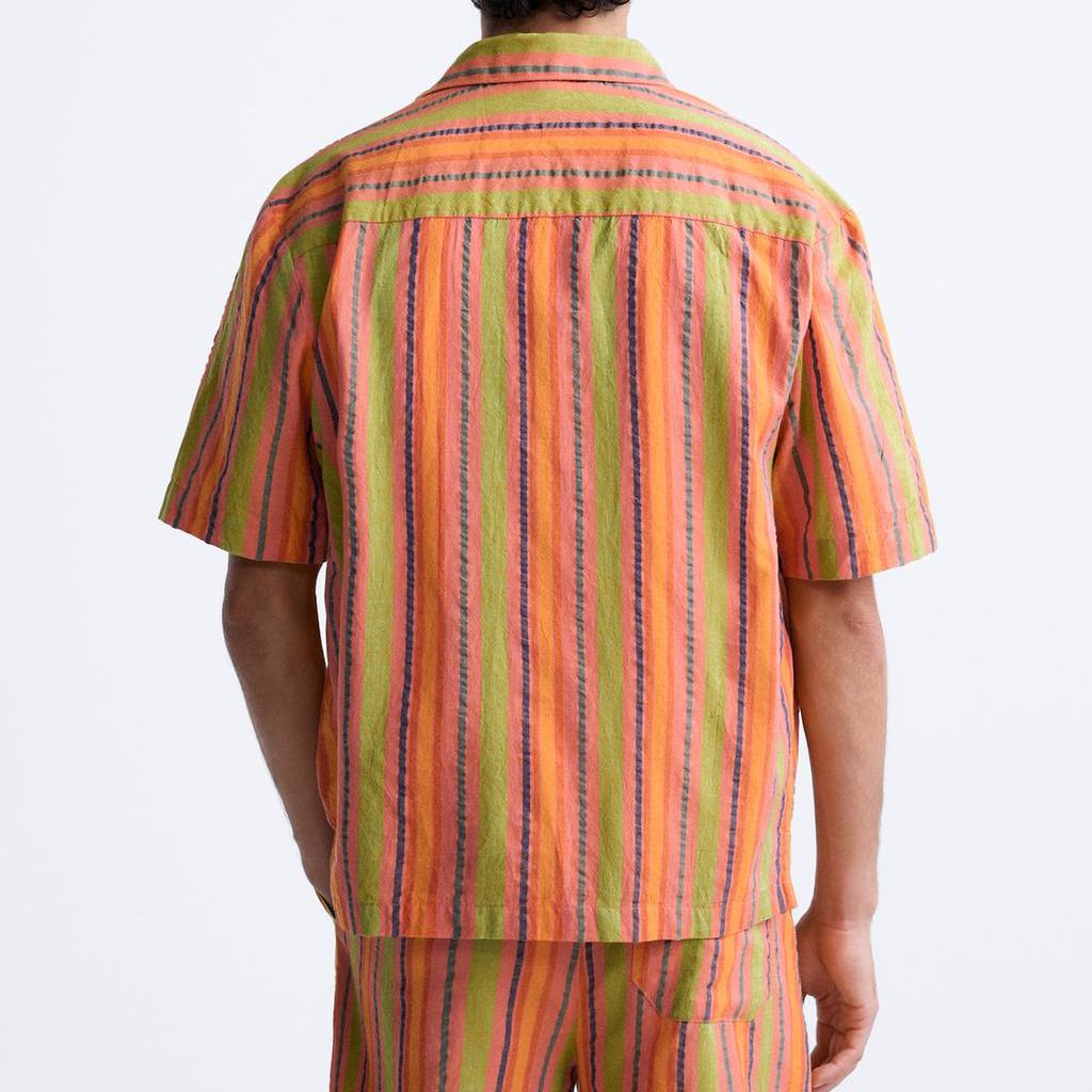 Zara American Style Loose Lightweight Striped Lapel Short Sleeve Shirt Men shirts Multiple-Colors 0881315-330
