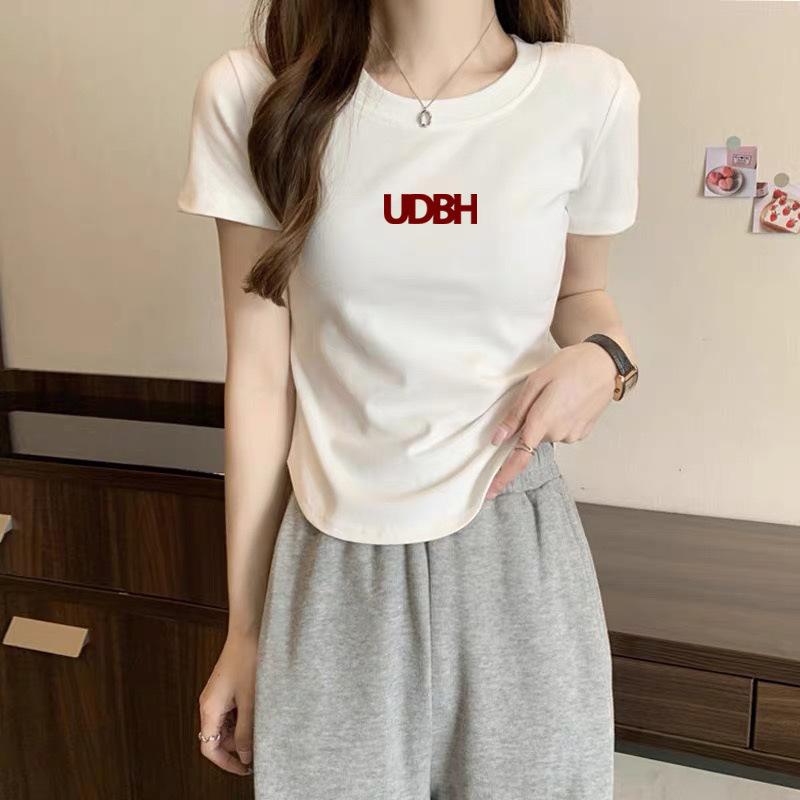 

Женская футболка с неровным низом, с коротким рукавом, лето 2025, новая, маленькая, хлопковая, свободного кроя, с принтом, с круглым вырезом, с открытыми плечами, трендовая M