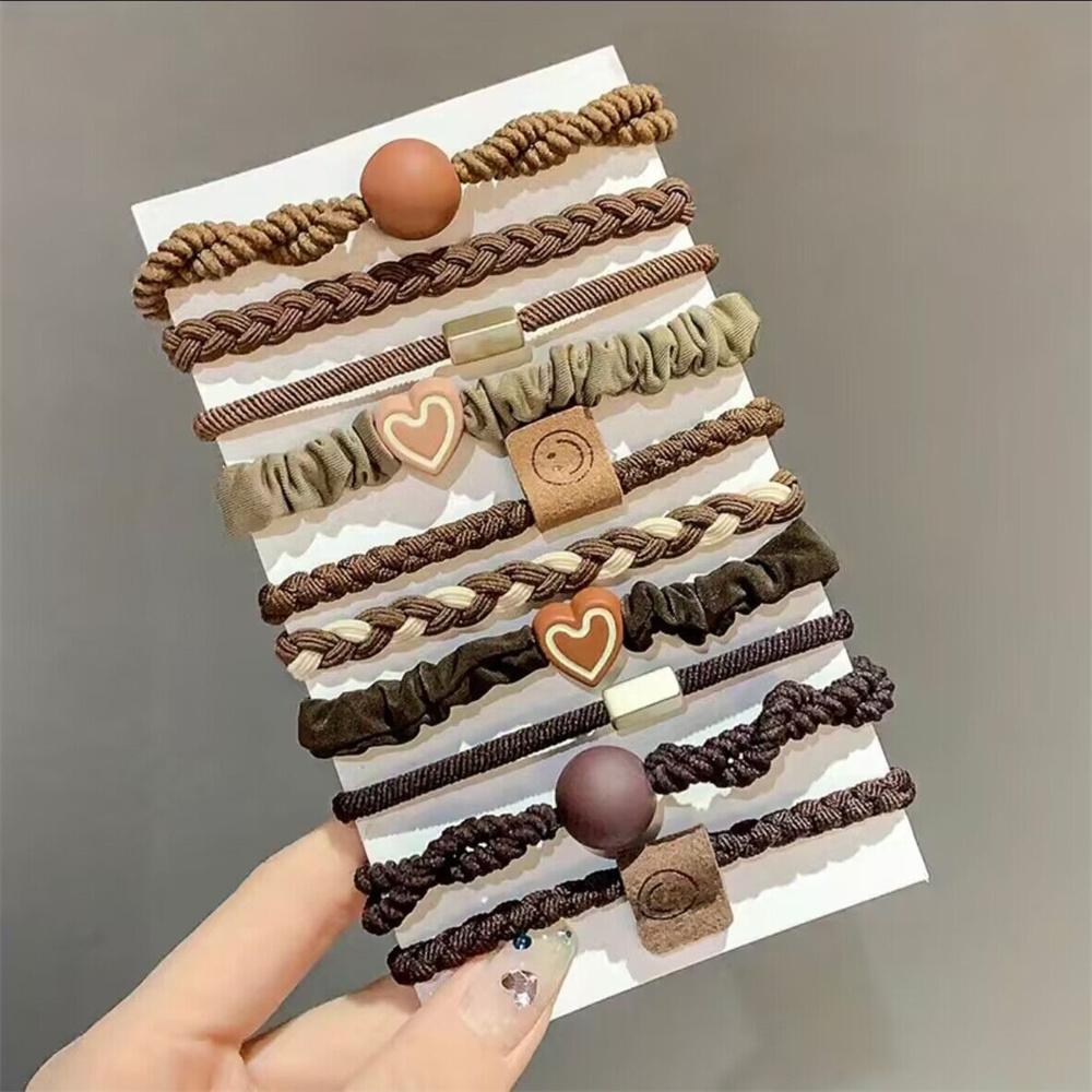 5/10/20 pièces Ensemble d'élastiques à cheveux style simple Corde à cheveux tressée Décoration cœur Chouchous Élastique Porte-queue de cheval Accessoires pour cheveux pour femmes