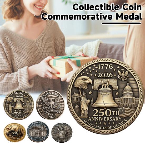 US 250th Anniversary Souvenir Coin Double-Sided Carved United States History Commemorative Badge