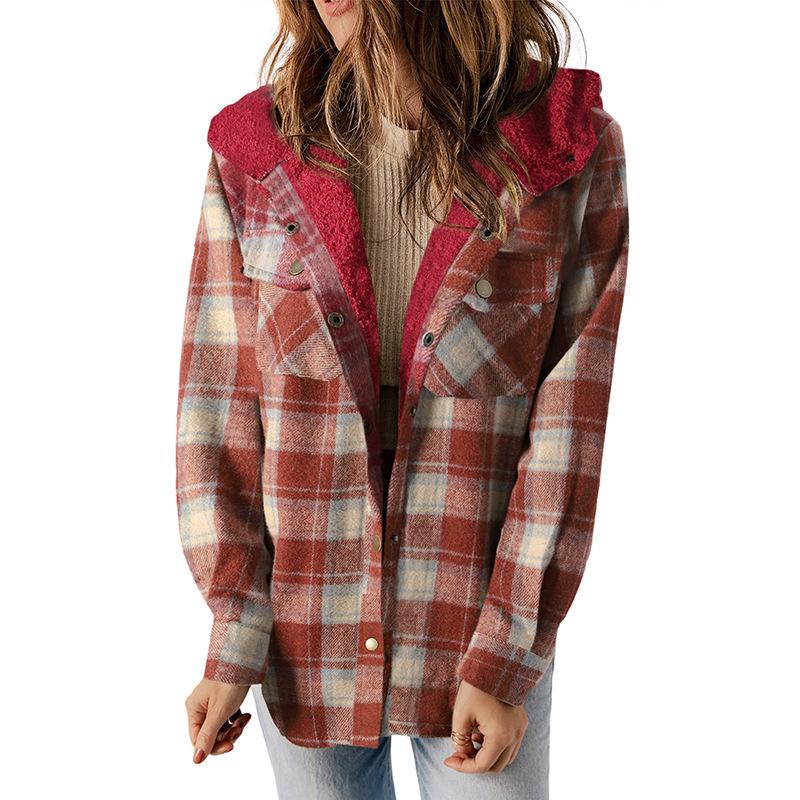 

Hot-selling plaid lamb wool inner jacket women s 2025 winter new thermal hooded jacket women XXL
