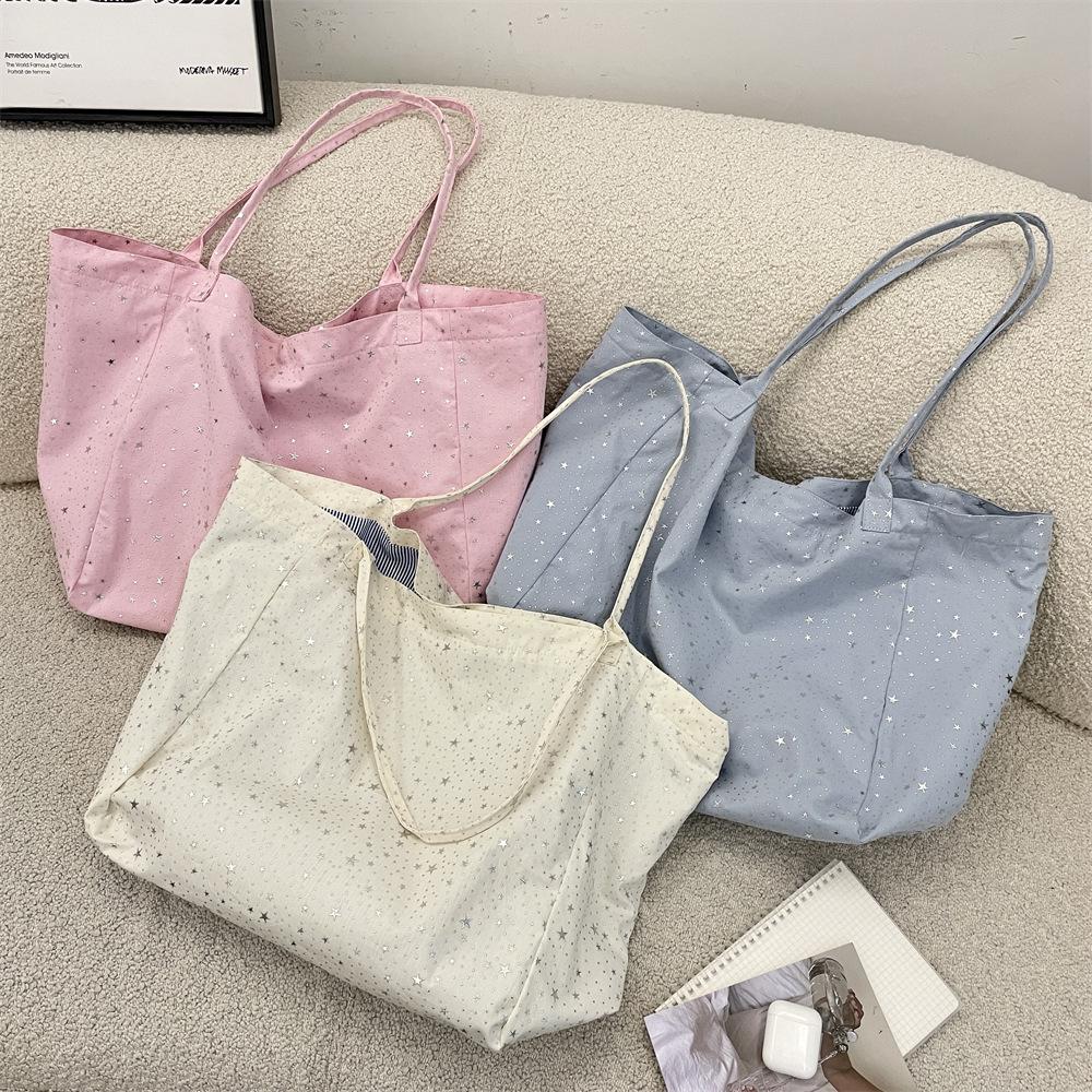 Star Sparkling Canvas Bag New Large Capacity Single Shoulder Simple Versatile Tote Bag Bolsas De Mujer