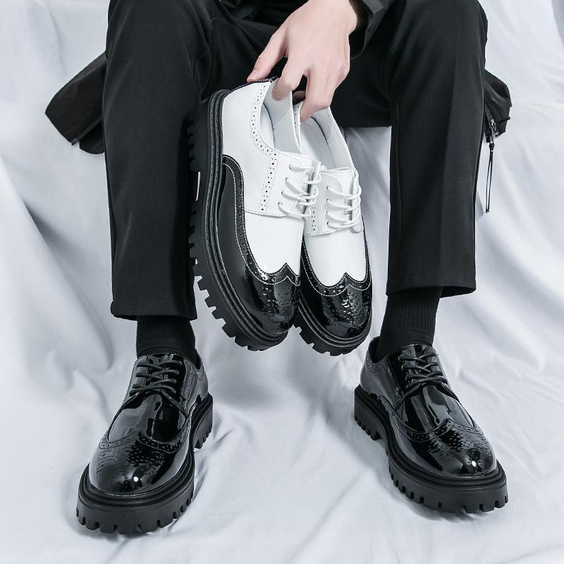 Studio kleine weiße Lederschuhe Britischer Stil Anzug dicke Sohle innere Absatzhöhung Muffin-Schuhe