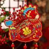 Flocking Chinese Lucky Character Pendants Traditional Handmade Red Horse Hanging Ornament with Tassels Blessing