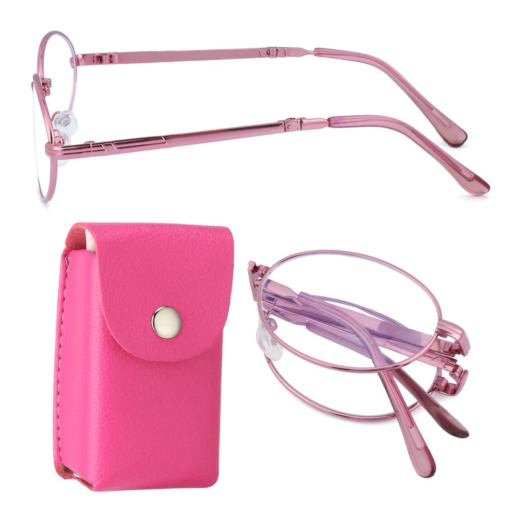 Classic Portable Folding Reading Glasses Anti Blue Ray Eyewear Women Metal Frame Presbyopia Eyeglasses with Glasses Bag