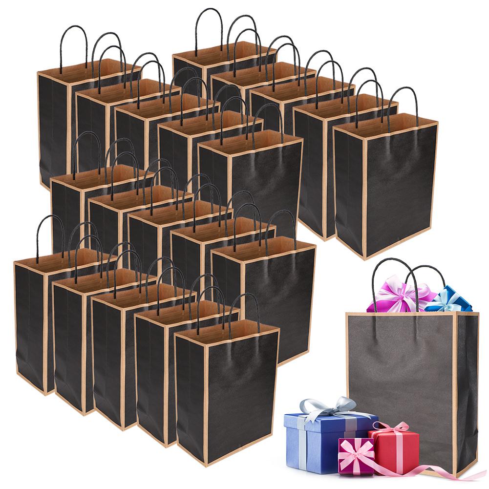 20 szt. Papierowa torba Kraft Wielokrotnego użytku Ekologiczna torba na ubrania prezenty 21 x 11 x 27,5 cm(Ciemny czarny )