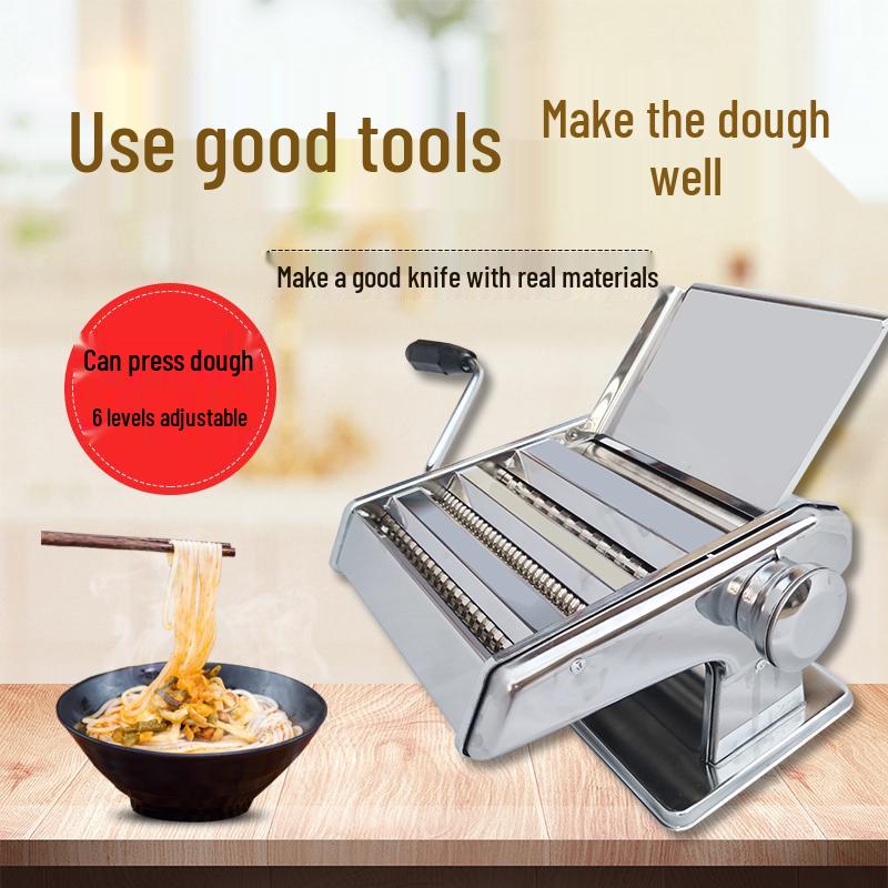 Fuxing Brand Hand-Crank Pasta Press Noodle Maker with Disassembly-Free Blade and Tray, Stainless Steel