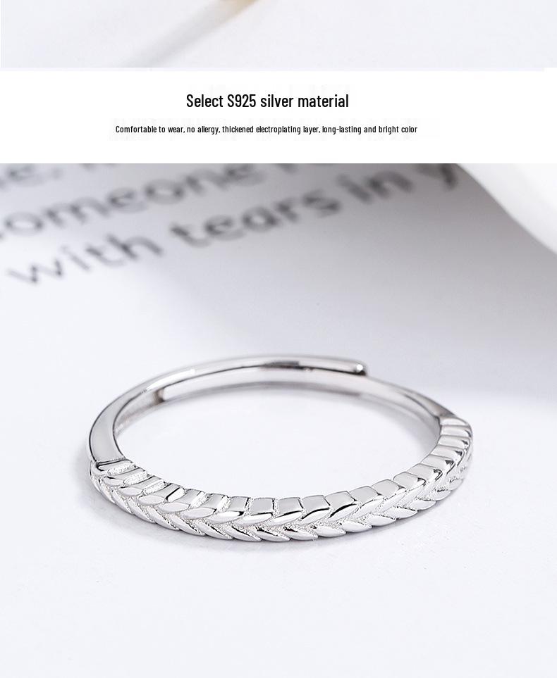 Women's Wheat Ear S925 Sterling Silver Open Ring - Simple, Versatile, High-End Jewelry