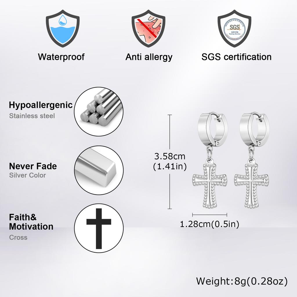 Stylish Cross Dangle Earrings for Men Boys,Stainless Steel Cross Huggies Hoop Earring,Trendy Jewelry Gifts
