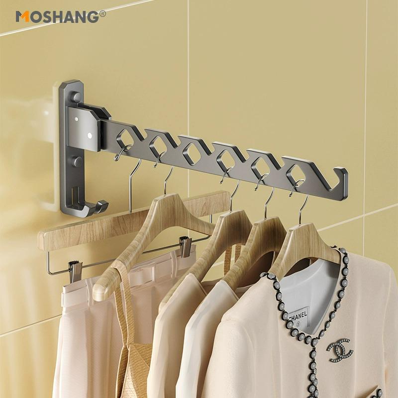 Skládací sušák na prádlo na zeď - Bez vrtání, pro použití v koupelně/na balkoně, Neviditelný vnitřní věšák.