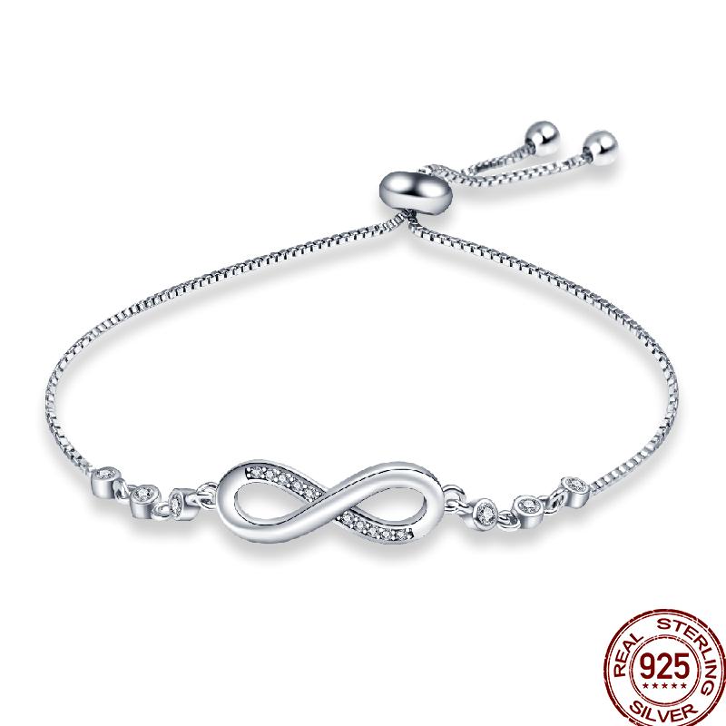 925 Silver 17-20CM Heart Pave Zirconia Original Bracelets Infinity Bracelet Fit DIY Charms Bead Birthday Jewelry Gifts Hot Sale