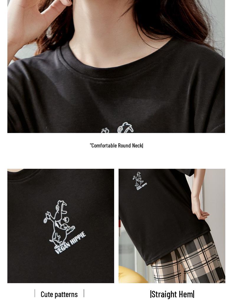 Summer Couple Pajamas Set: Women's Short Sleeve Plaid Top with Long Pants, Pure Cotton Casual Sportswear, Men's Plus Size, Spring/Summer Collection.