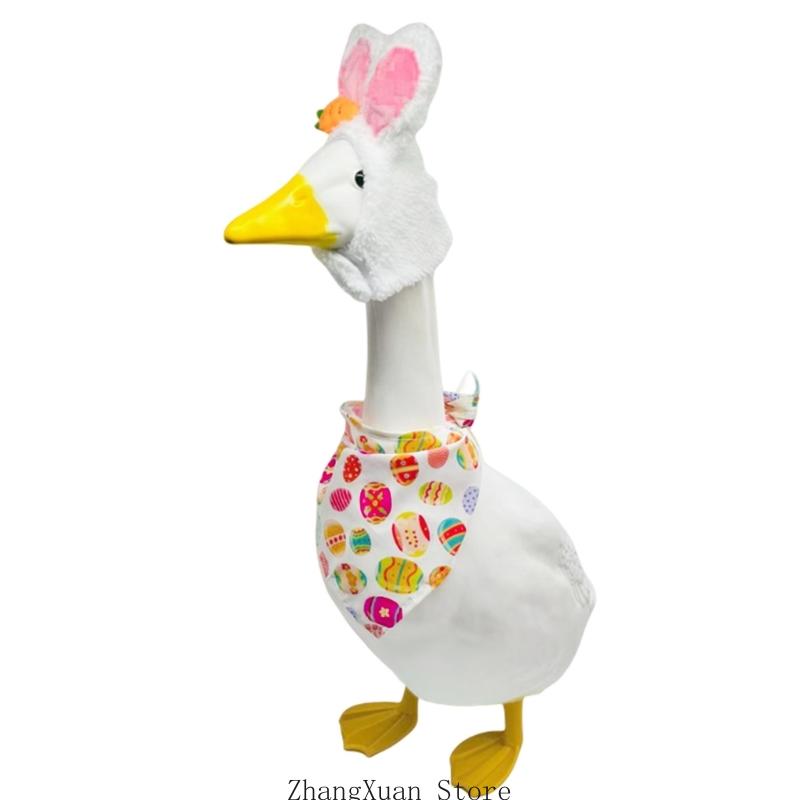 Lovely Rabbits Ear Hat and Scarf Set for Garden Gooses Statues Portable Easter Decoration Accessory for Lawn Gooses