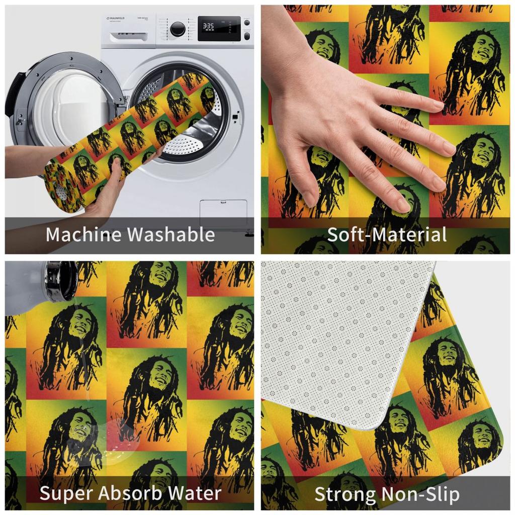 Bob Marley Reggae rutschfeste Fußmatte Bodenmatte Sandkratzmatte Teppich für Kücheneingang Haus Badezimmer Wohnzimmer Fußmatte