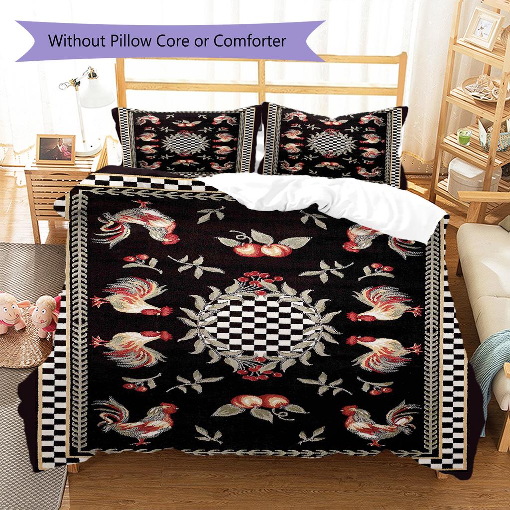 Vintage Chicken Art Pattern Bedding Quilt Set Quilt Cover Pillowcase Home Decoration Gift (1 * duvet cover + 2 * pillowcase, without core)