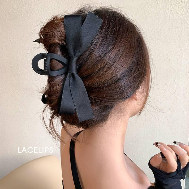Hepburn-Style Black Bow Claw Clip - Large High-End Updo Hair Accessory