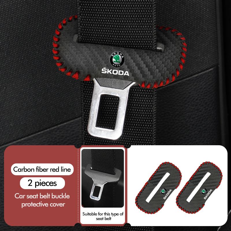 cqmes7 For Skoda PU Leather Car Seat Belt Buckle Clip Cover Protector Anti-Scratch Case Kodiaq Fabia Kamiq Karoq Octavia 2 3 Rapid