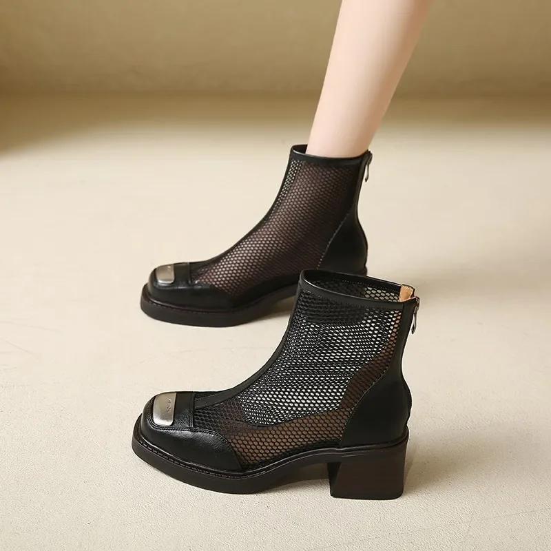 Cool Boots  Mesh Hollow Short Boots Spring/summer 2025 Women's Casual and Fashionable High Heels  Internet Famous Boots
