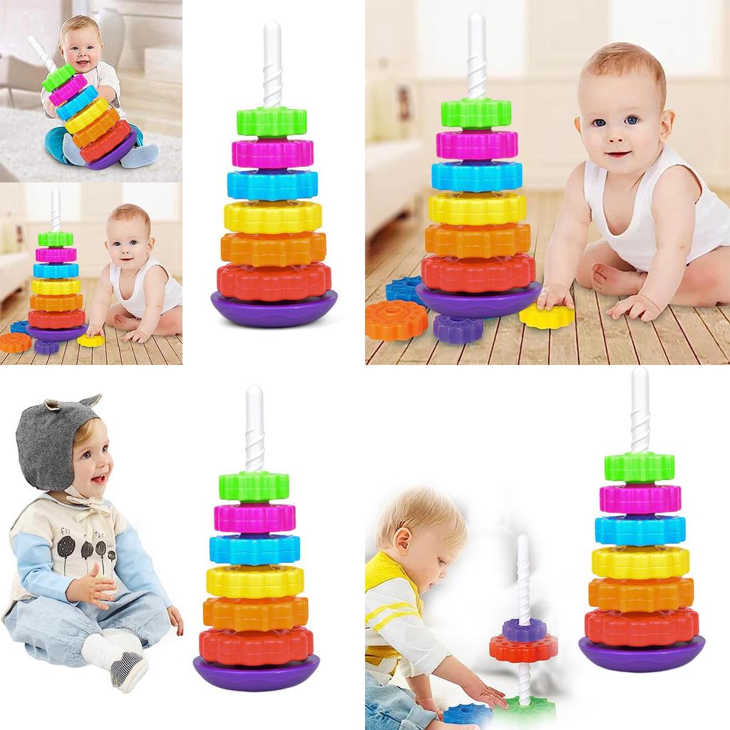 Rainbow Rotating Baby Early Education Stacking Circle Children's Educational Toy