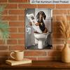 2D Flat Funny Dachshund On Toilet Metal Sign - Humorous Bathroom Wall Decor, Aluminum Hanging for Restroom, Bedroom or Man Cave - Unique Gift Idea