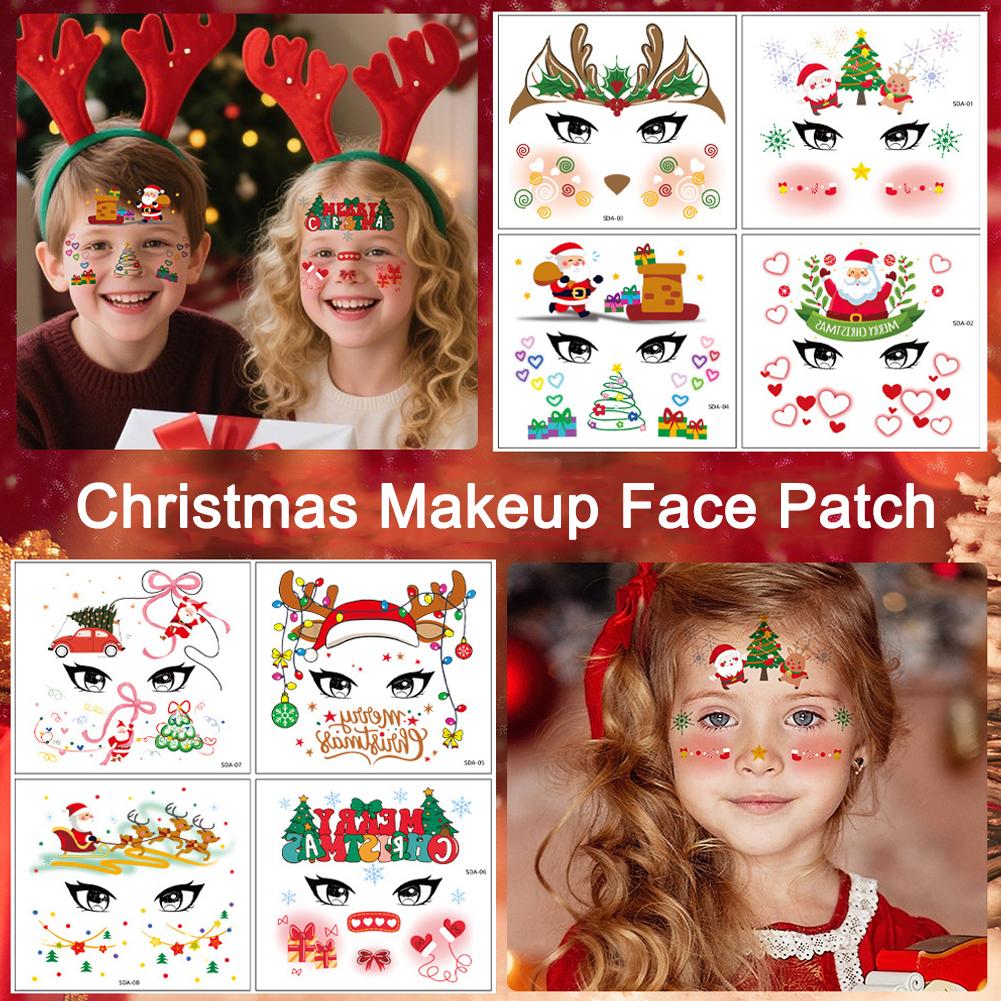 8PCS Christmas Face Tattoo Stickers Bells Bow Hearts Stars Ribbons Freckles Temporary Tattoo Stickers For Festival Party