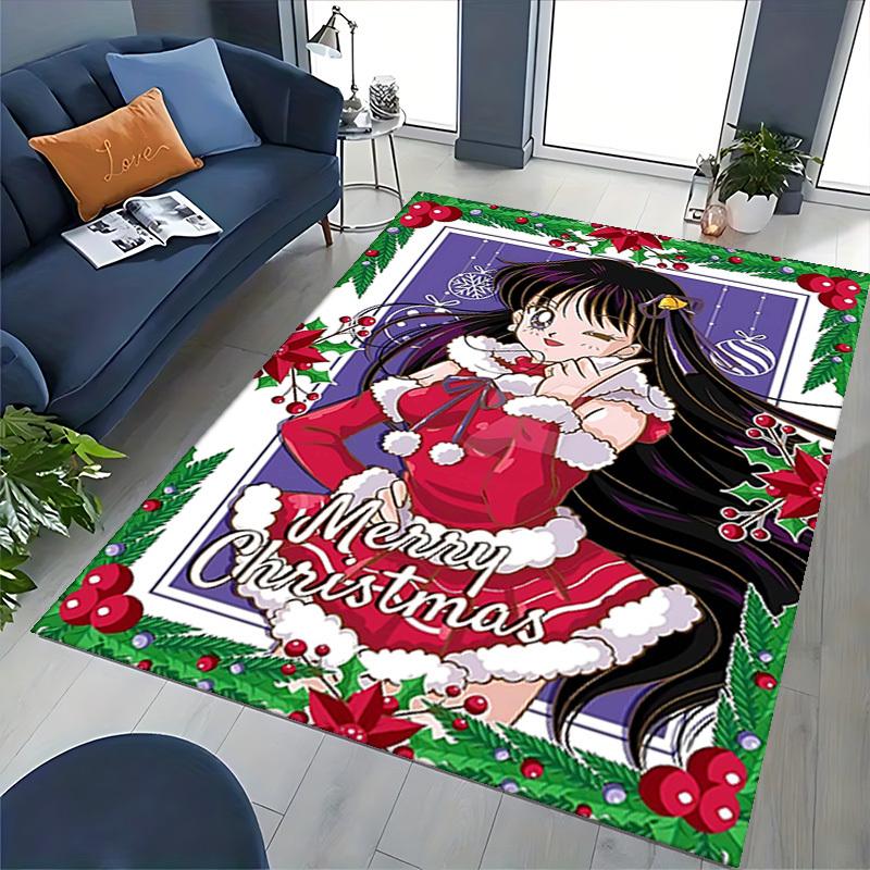 1pc Merry Christmas! Usagi Tsukino Sailor Moon Anime Cartoon Design Office Chair Mat, Non-Slip Carpet for Home Decor, Suitable for All Seasons.O029