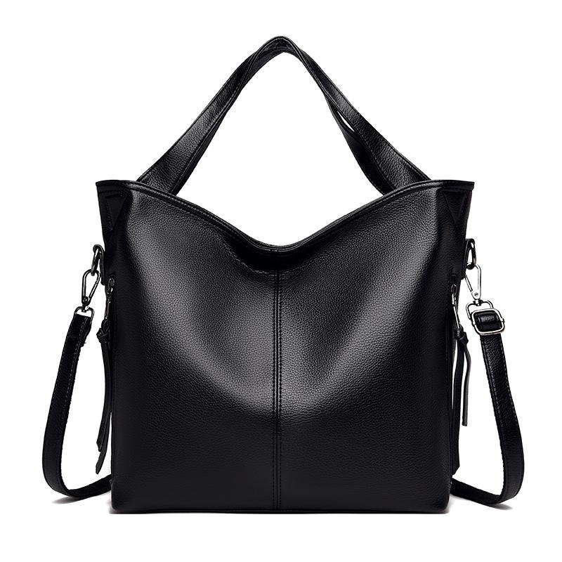 Large capacity middle-aged mother bag fashionable luxury soft leather women's handbag zipper on both sides solid color women's shoulder bag
