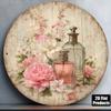 Vintage Round Metal Wall Art Sign with Perfume and Flowers Decor for Living Room