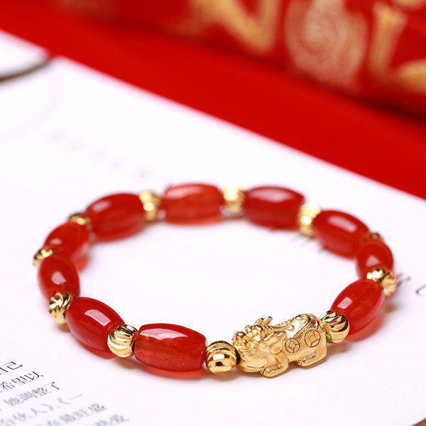Emerald Color Sand Gold Pixiu Bracelet - Women's Jade-Style Bangle Gift