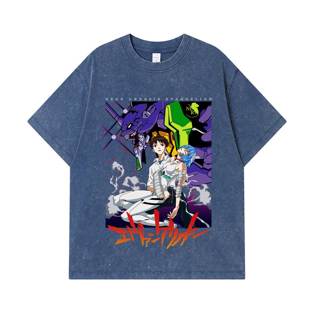 

275 GSM Washed T-shirts 100% Cotton Evangelion V1 Print Unisex Heavy Cotton T Shirt 2XL королівський синій колір