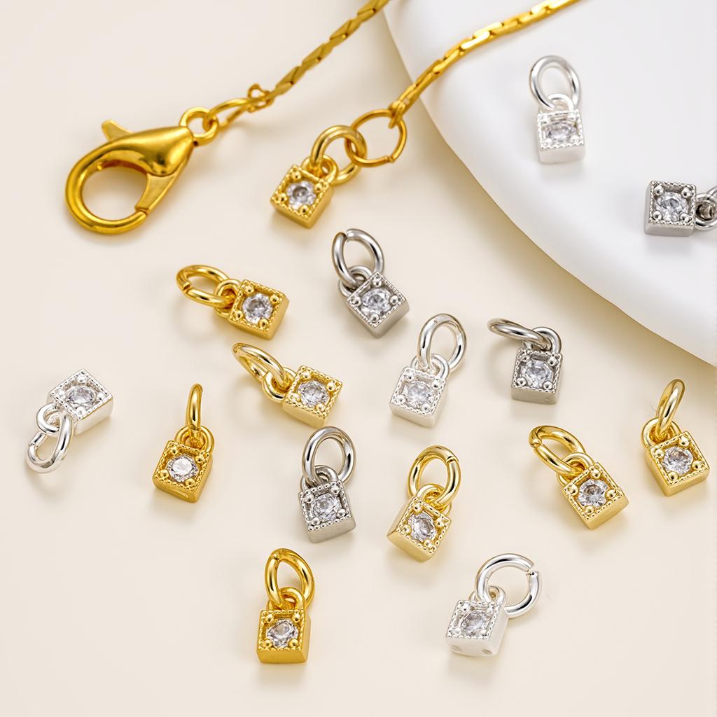 2Pcs 14/18K Gold Color Plated Copper Square Shape Pendants with Zircon for DIY Bracelets Necklace Jewelry Making Accessories