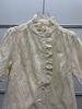French Retro Mori-kei Embroidered Hollow Wood Ear Trim Solid Color Short Sleeve Shirt for Women